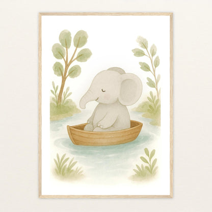 Emil der Elefant - Motiv: "Boot" Poster mit Holzrahmen von tinylearner
