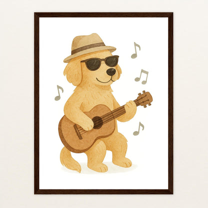 Hugo der Hund - Motiv: "Gitarre" Poster mit Holzrahmen von tinylearner