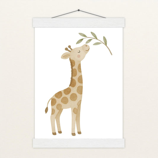 Greta die Giraffe - Motiv: "Blätter" Poster mit Leisten von tinylearner