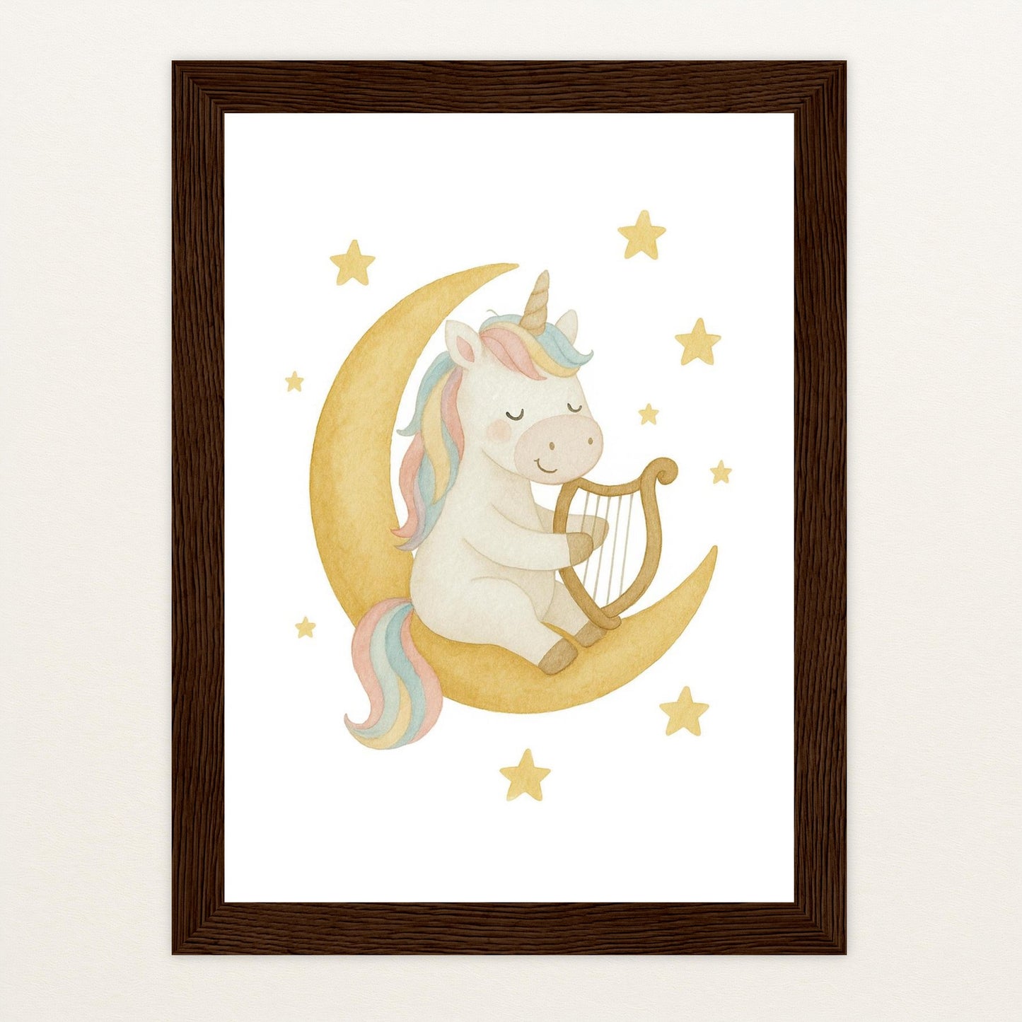 Luni das Einhorn - Motiv: "Mond" Poster mit Holzrahmen von tinylearner