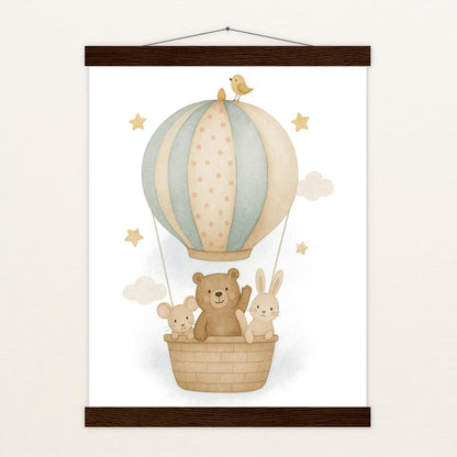 Tierfreunde - Motiv: "Heißluftballon" Poster mit Leisten von tinylearner