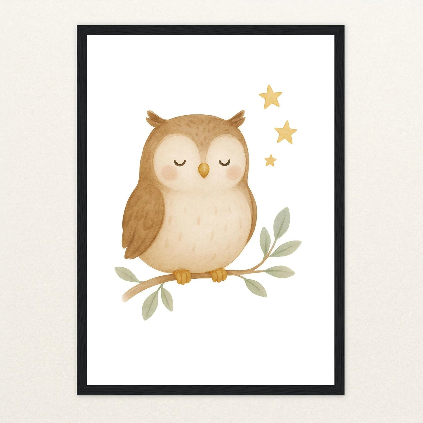 Emmi die Eule Poster mit Holzrahmen von tinylearner