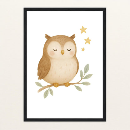 Emmi die Eule Poster mit Holzrahmen von tinylearner