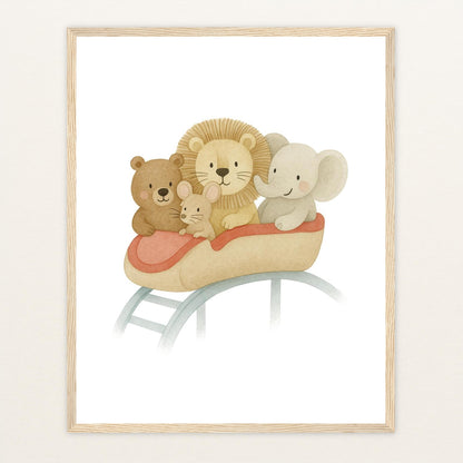 Tierfreunde - Motiv: "Achterbahn" Poster mit Holzrahmen von tinylearner