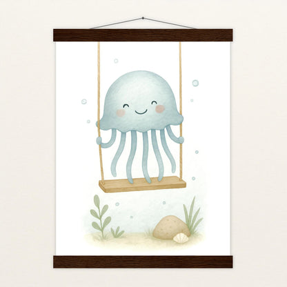 Quinn die Qualle - Motiv: "Schaukel" Poster mit Leisten von tinylearner
