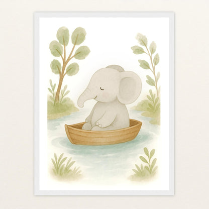 Emil der Elefant - Motiv: "Boot" Poster mit Holzrahmen von tinylearner