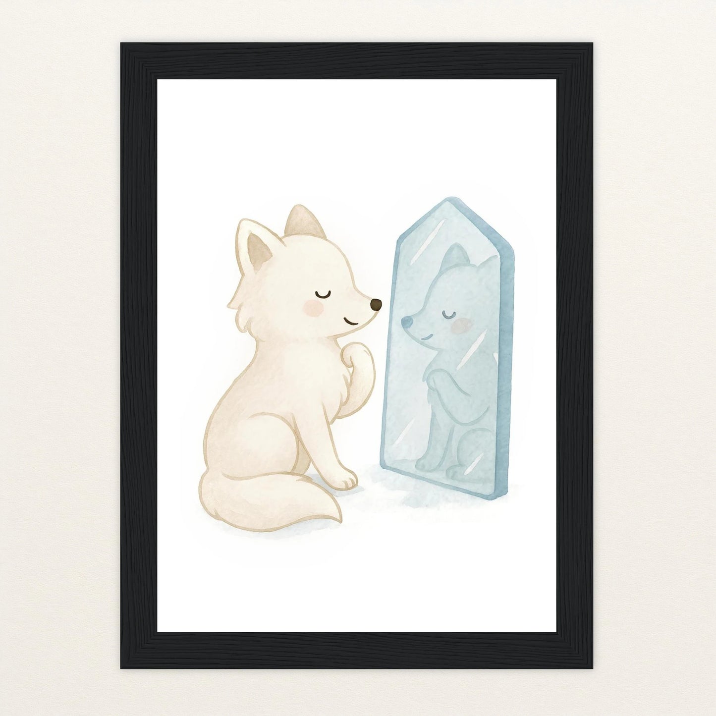 Pino der Polarfuchs - Motiv: "Spiegel" Poster mit Holzrahmen von tinylearner