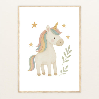 Luni das Einhorn Poster mit Holzrahmen von tinylearner