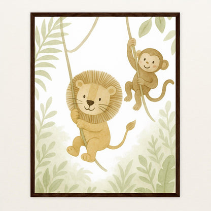 Tierfreunde - Motiv: "Lianen" Poster mit Holzrahmen von tinylearner