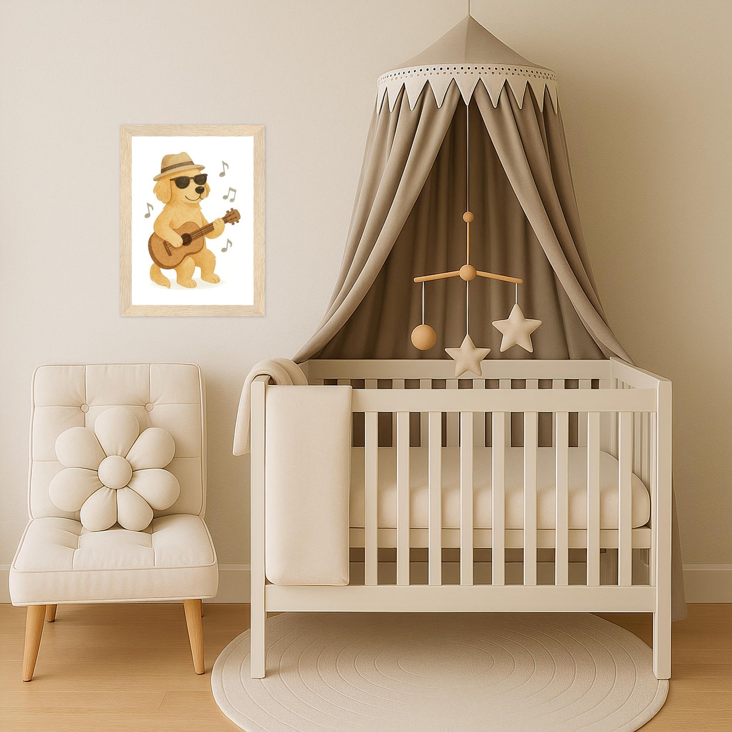 Hugo der Hund - Motiv: "Gitarre" Poster mit Holzrahmen von tinylearner