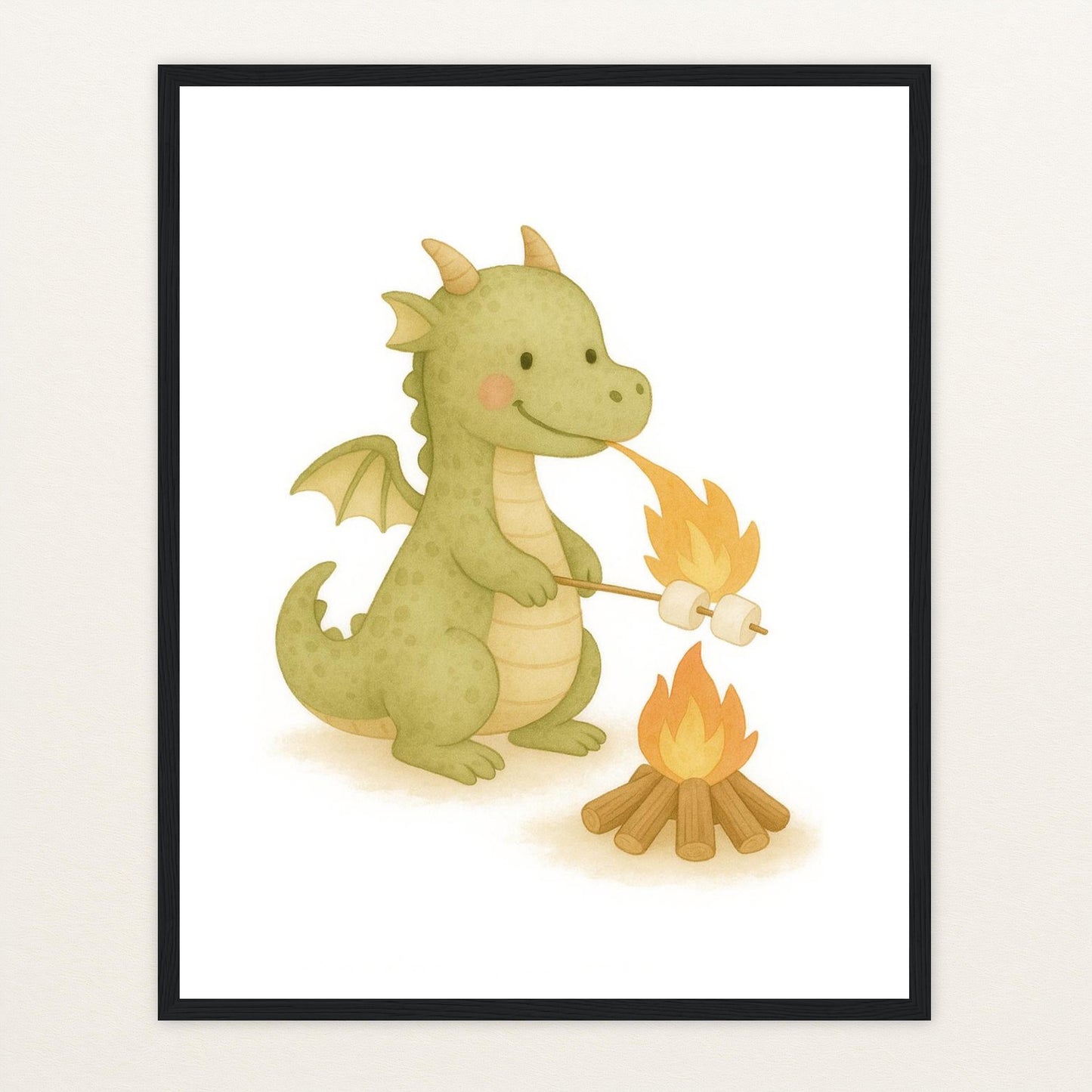 Drax der Drache - Motiv: "Marshmallows" Poster mit Holzrahmen von tinylearner