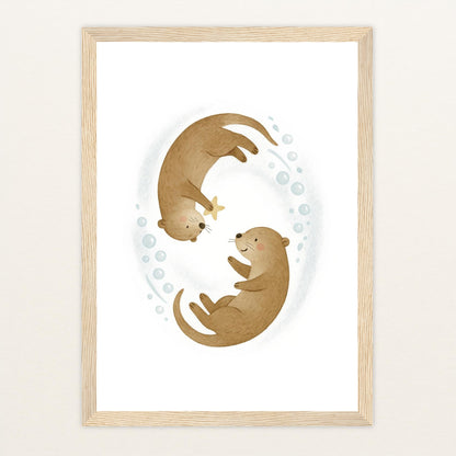 Otti der Otter - Motiv: "Stern" Poster mit Holzrahmen von tinylearner