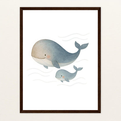Willi der Wal - Motiv: "Familie" Poster mit Holzrahmen von tinylearner