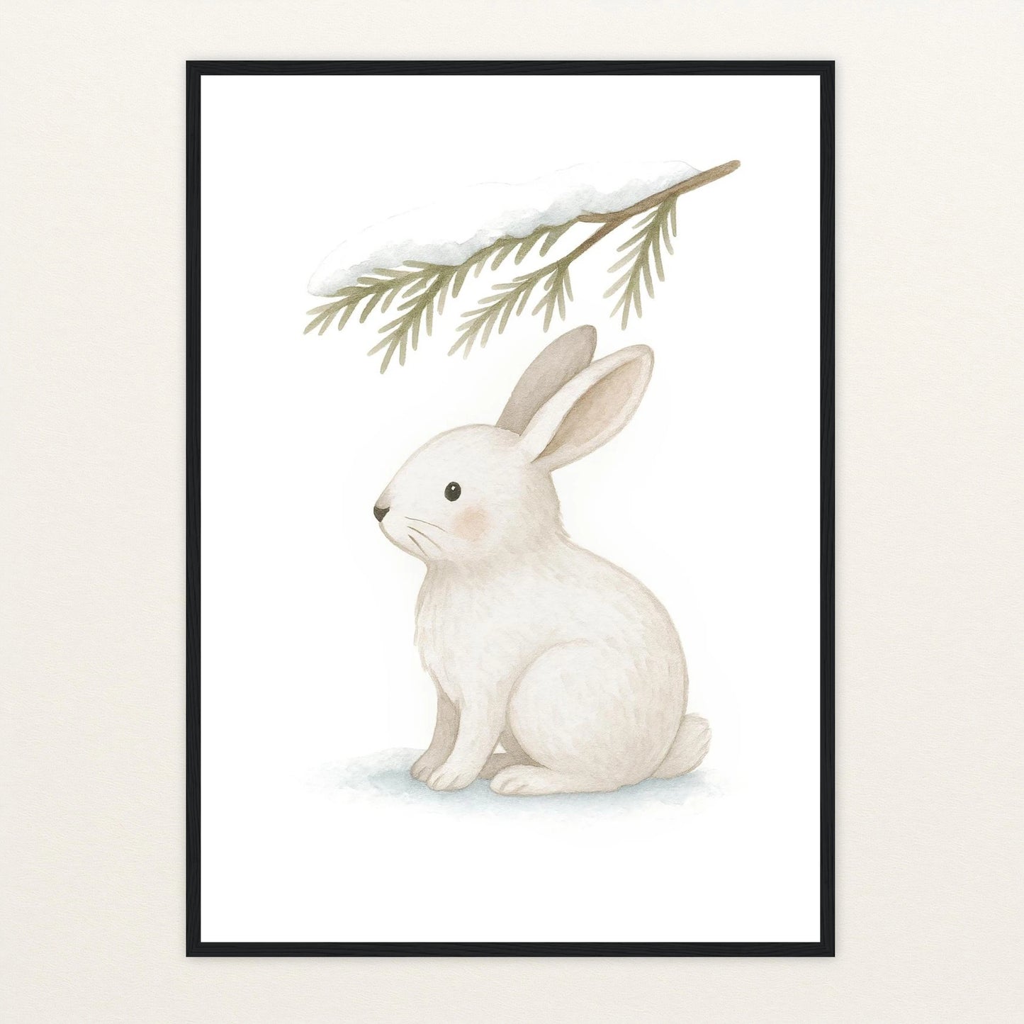 Sina der Schneehase - Motiv: "Nadelzweig" Poster mit Holzrahmen von tinylearner