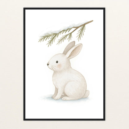 Sina der Schneehase - Motiv: "Nadelzweig" Poster mit Holzrahmen von tinylearner