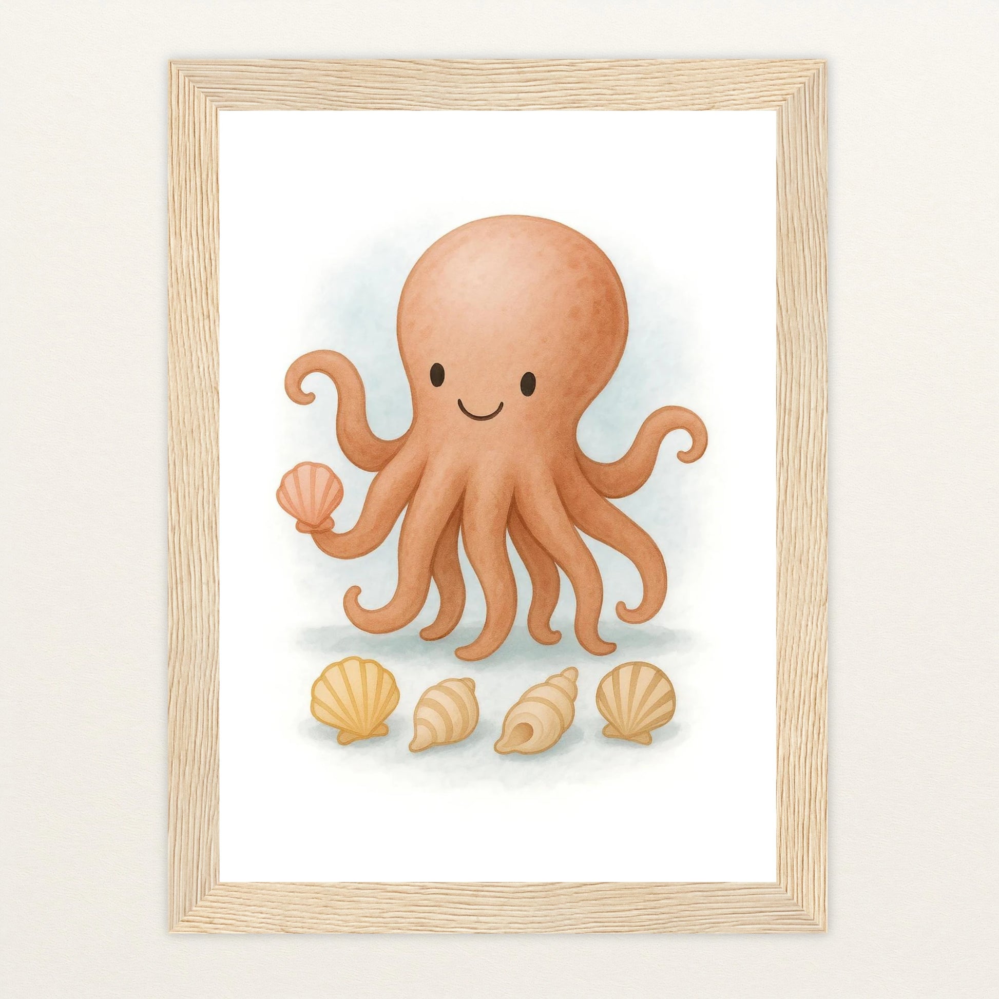 Tilli der Tintenfisch - Motiv: "Muscheln" Poster mit Holzrahmen von tinylearner