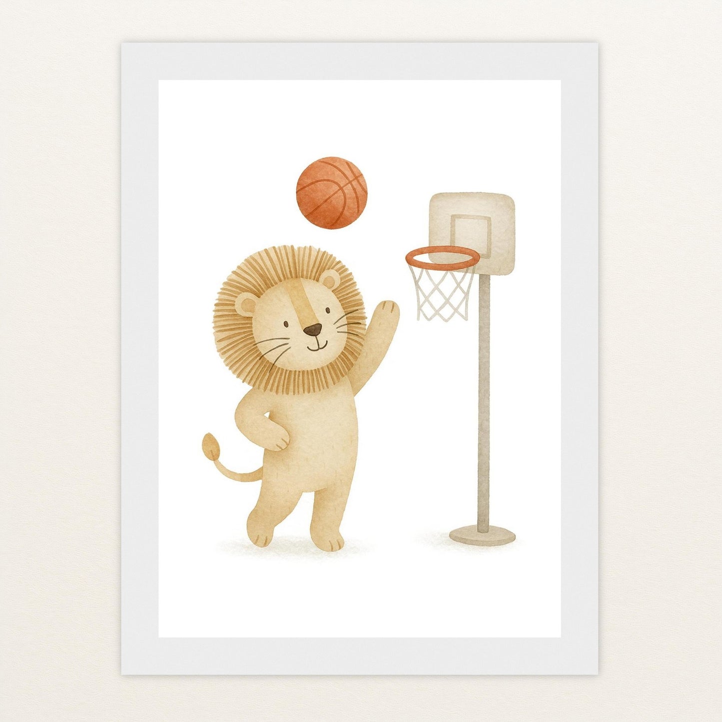 Leo der Löwe - Motiv: "Basketball" Poster mit Holzrahmen von tinylearner