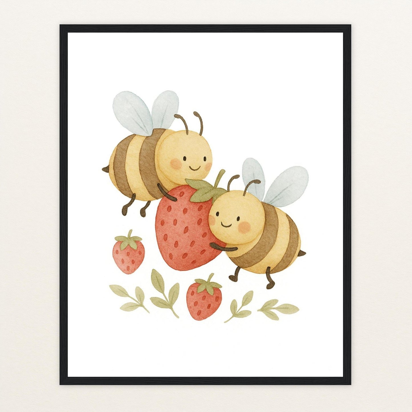 Bibi die Biene - Motiv: "Erdbeere" Poster mit Holzrahmen von tinylearner