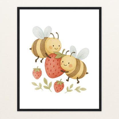 Bibi die Biene - Motiv: "Erdbeere" Poster mit Holzrahmen von tinylearner