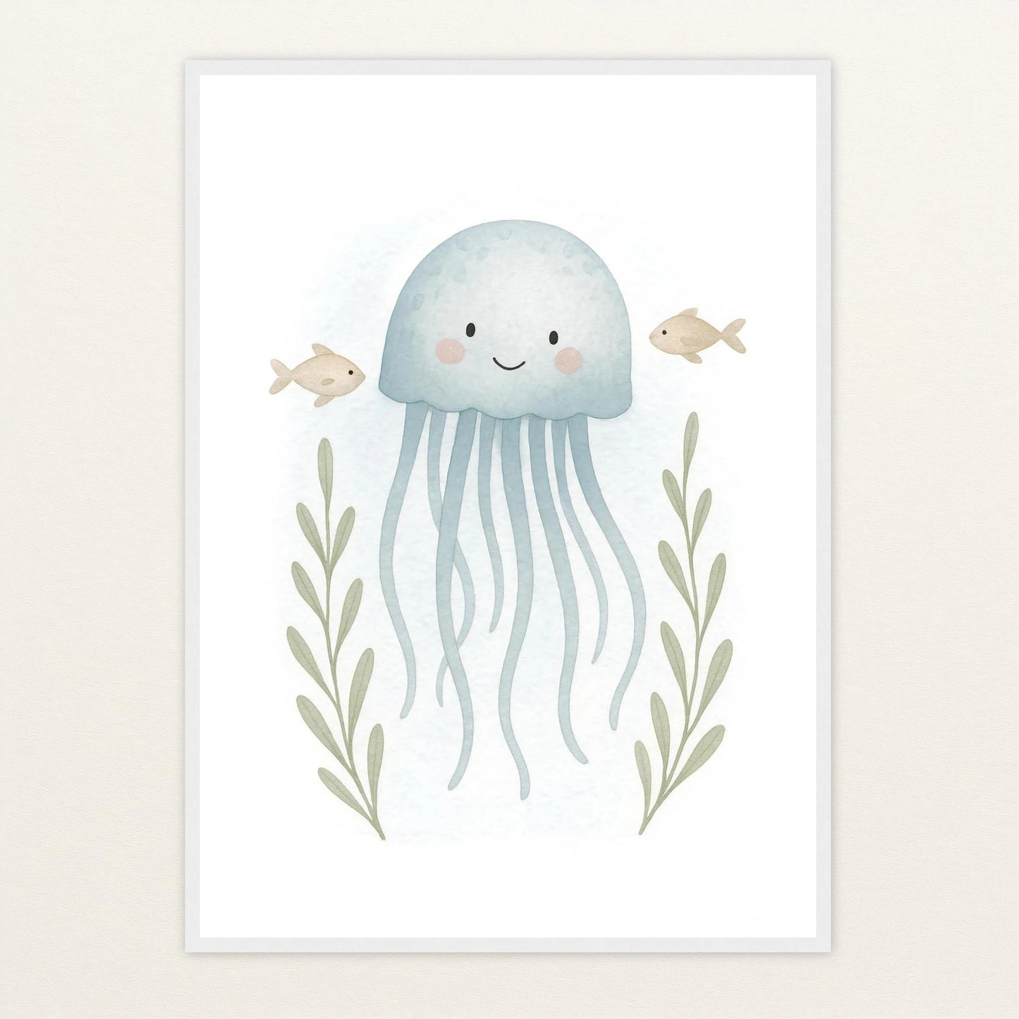 Quinn die Qualle Poster mit Holzrahmen von tinylearner