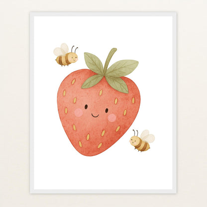 Obst: Erdbeere Poster mit Holzrahmen von tinylearner
