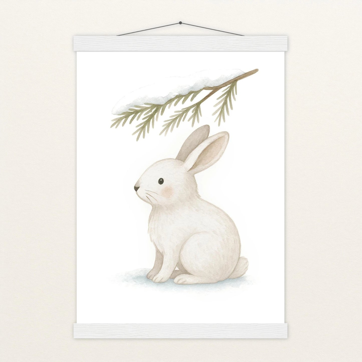 Sina der Schneehase - Motiv: "Nadelzweig" Poster mit Leisten von tinylearner