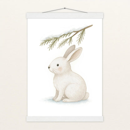 Sina der Schneehase - Motiv: "Nadelzweig" Poster mit Leisten von tinylearner