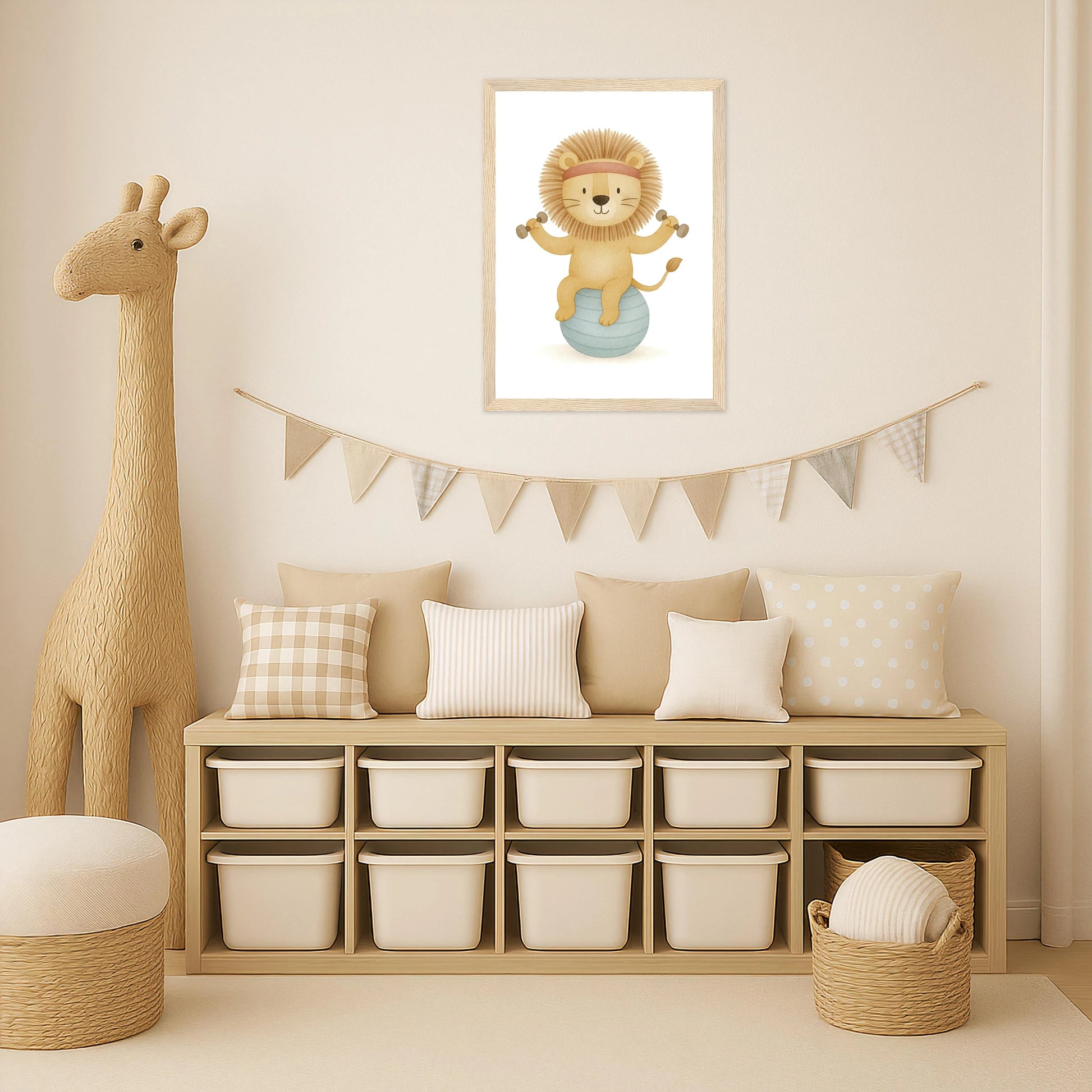 Leo der Löwe - Motiv: "Workout" Poster mit Holzrahmen von tinylearner