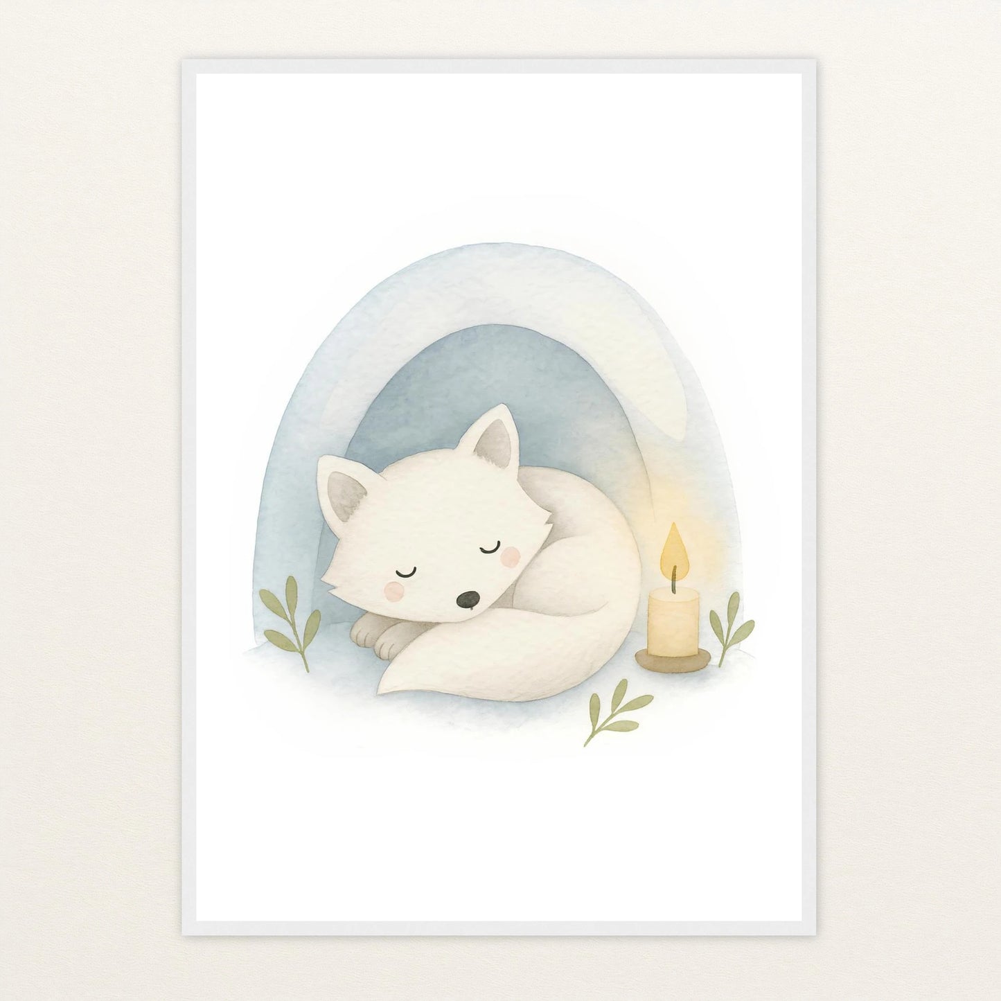 Pino der Polarfuchs - Motiv: "Schneehöhle" Poster mit Holzrahmen von tinylearner