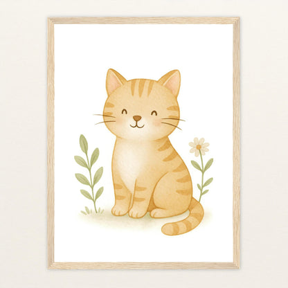 Kira die Katze Poster mit Holzrahmen von tinylearner