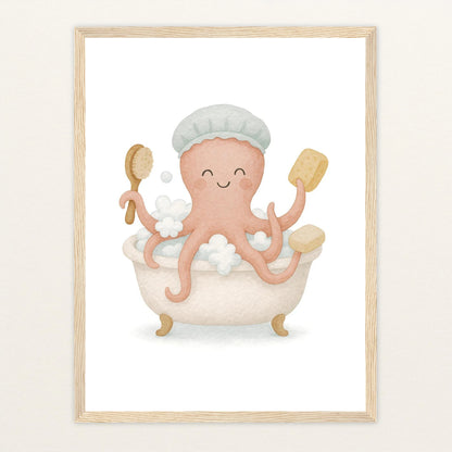 Tilli der Tintenfisch - Motiv: "Baden" Poster mit Holzrahmen von tinylearner