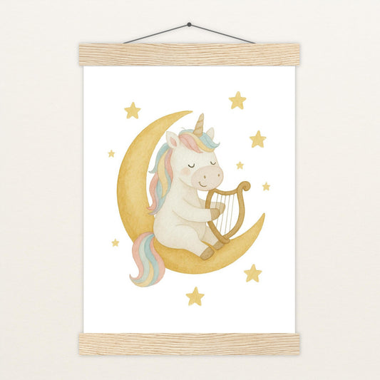 Luni das Einhorn - Motiv: "Mond" Poster mit Leisten von tinylearner