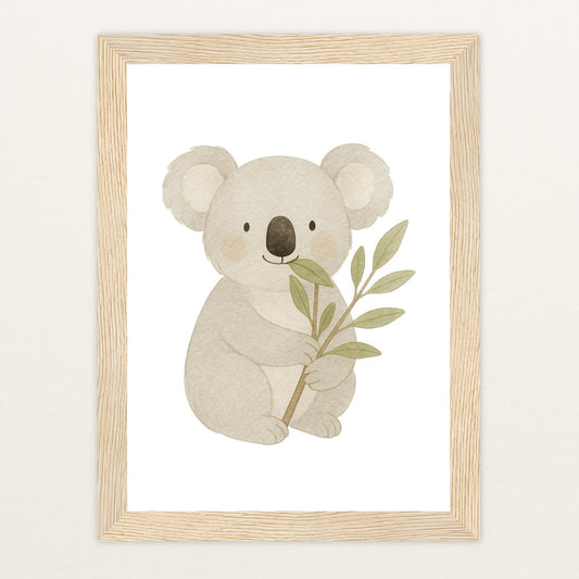 Kori der Koala - Motiv: "Eukalyptus" Poster mit Holzrahmen von tinylearner