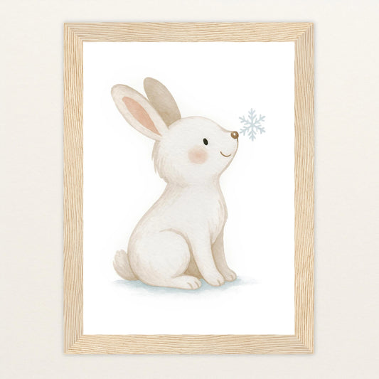 Sina der Schneehase Poster mit Holzrahmen von tinylearner