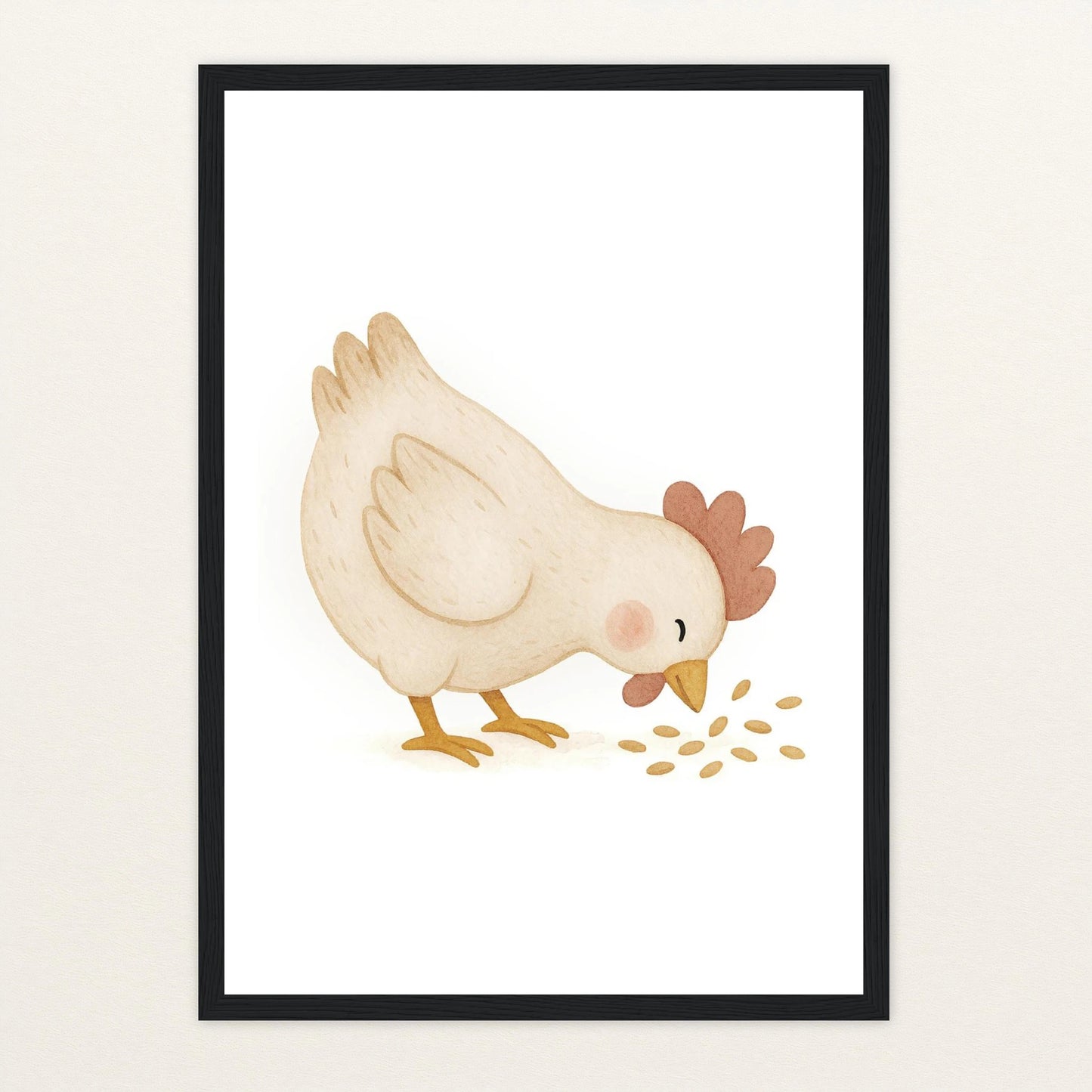Hanni das Huhn - Motiv: "Körner" Poster mit Holzrahmen von tinylearner