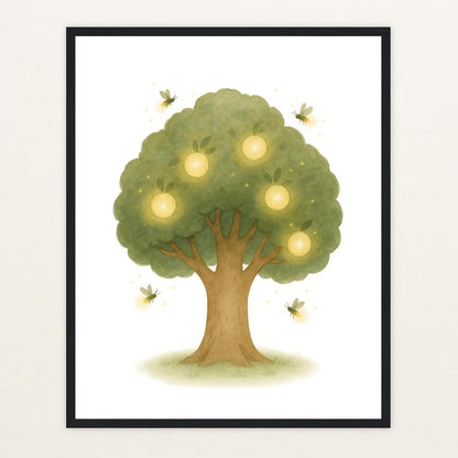 Leuchtbaum Poster mit Holzrahmen von tinylearner