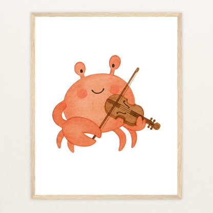 Krabbi der Krebs - Motiv: "Geige" Poster mit Holzrahmen von tinylearner