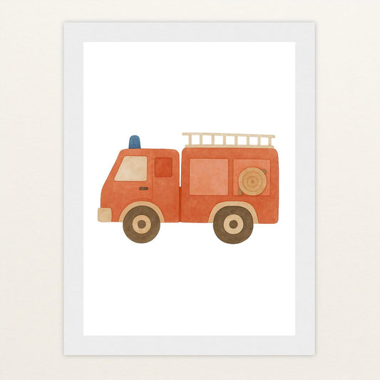 Feuerwehrauto Poster mit Holzrahmen von tinylearner