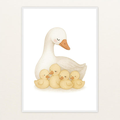 Gusi die Gans - Motiv: "Familie" Poster mit Holzrahmen von tinylearner