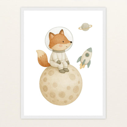 Finnegan der Fuchs - Motiv: "Astronaut" Poster mit Holzrahmen von tinylearner