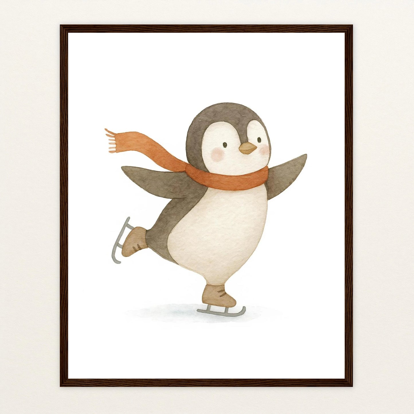 Pia der Pinguin - Motiv: "Eislaufen" Poster mit Holzrahmen von tinylearner