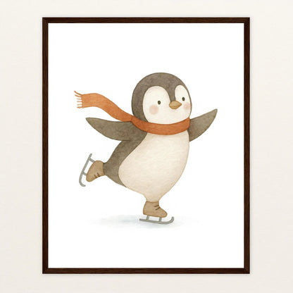 Pia der Pinguin - Motiv: "Eislaufen" Poster mit Holzrahmen von tinylearner