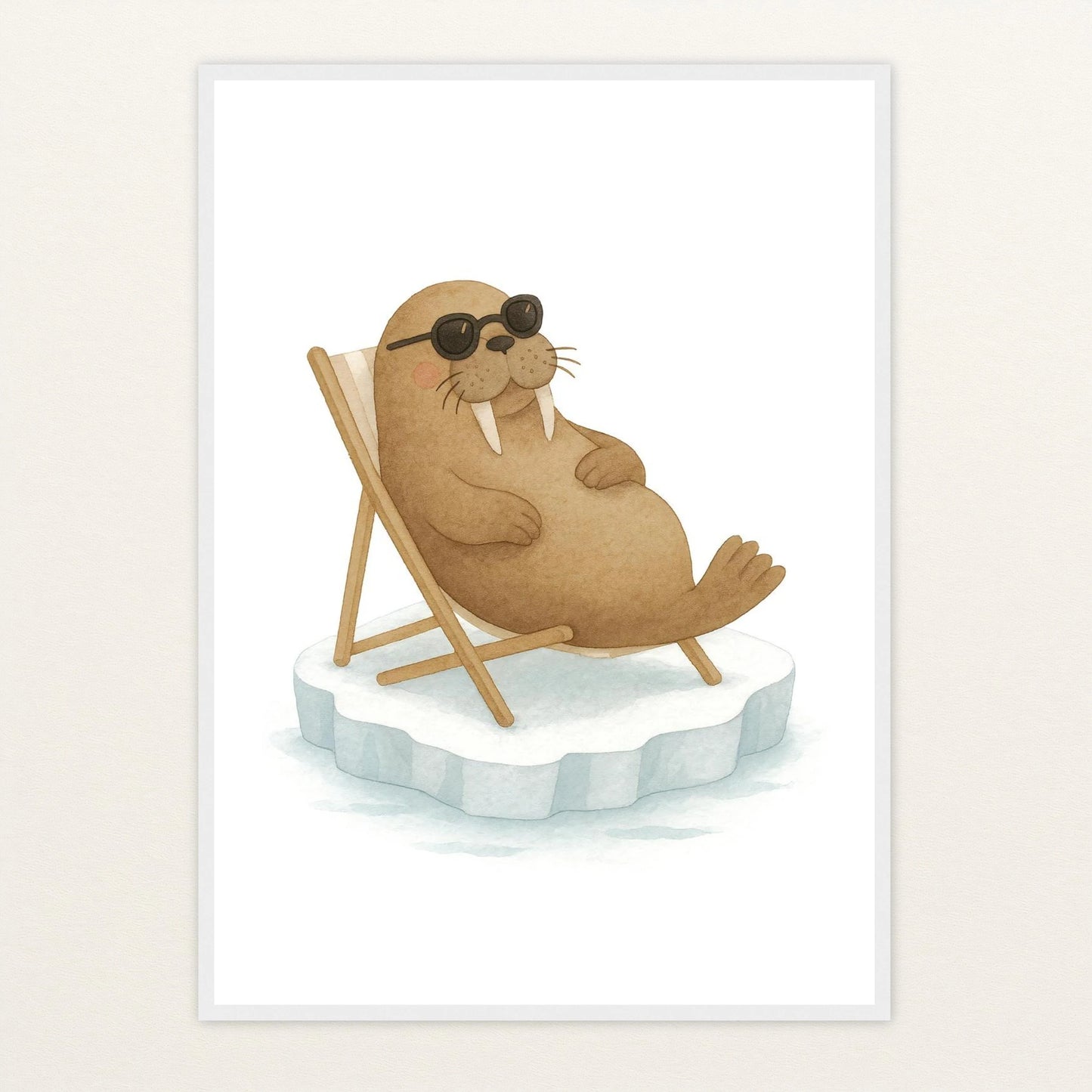 Wally das Walross - Motiv: "Liegestuhl" Poster mit Holzrahmen von tinylearner