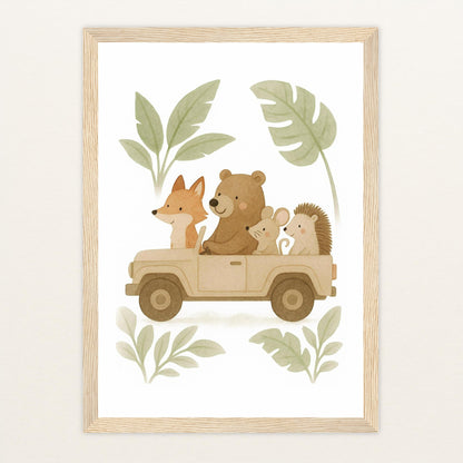 Tierfreunde - Motiv: "Safari" Poster mit Holzrahmen von tinylearner