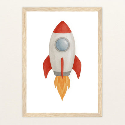Rakete Poster mit Holzrahmen von tinylearner