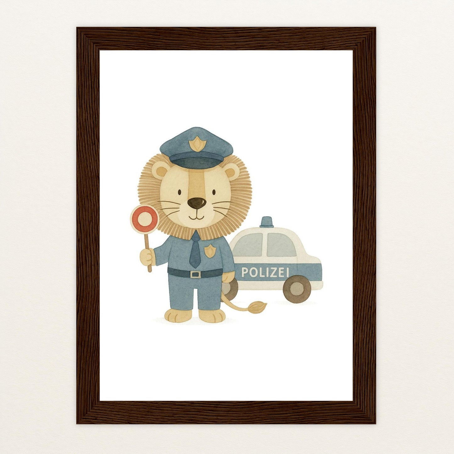 Leo der Löwe - Motiv: "Polizei" Poster mit Holzrahmen von tinylearner