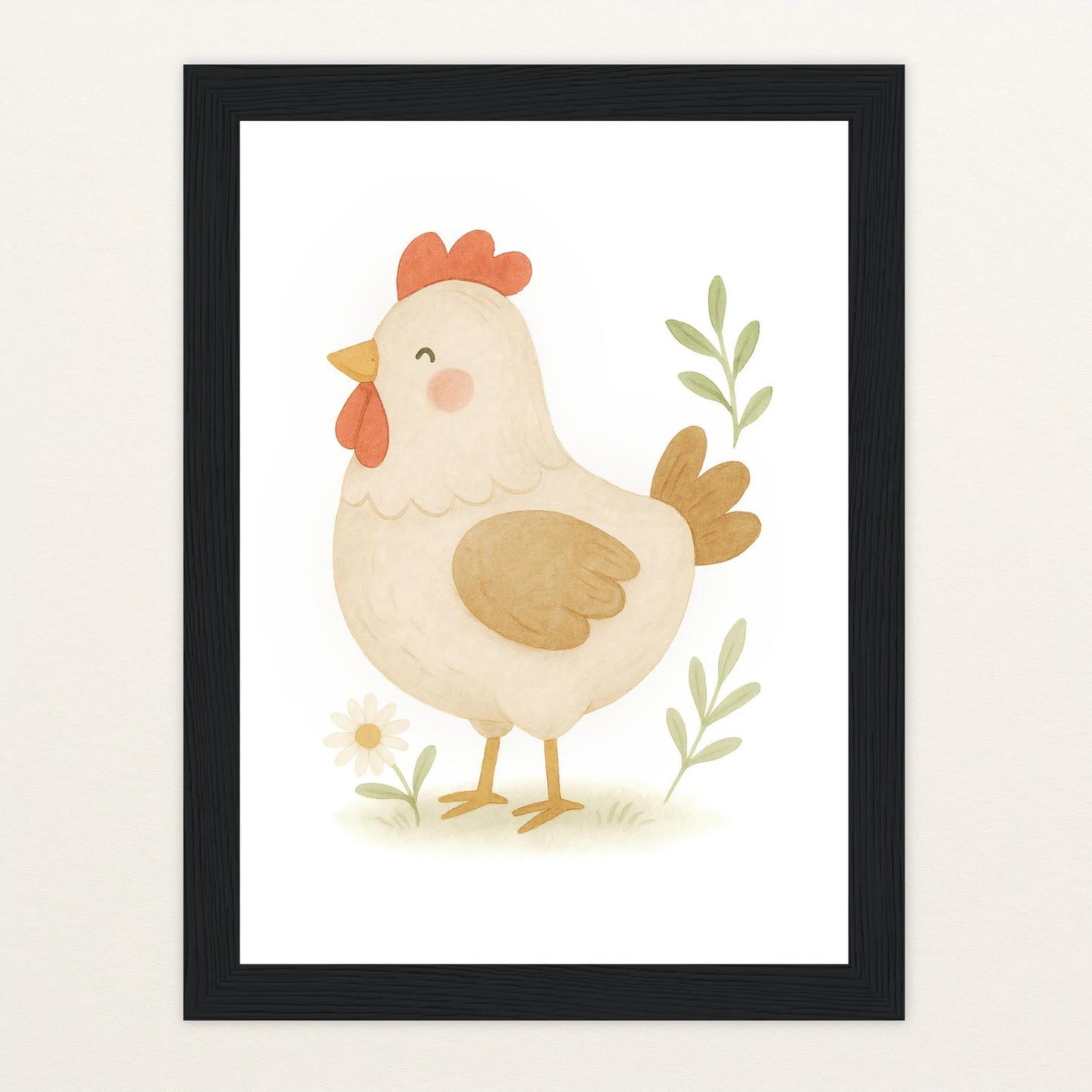 Hanni das Huhn Poster mit Holzrahmen von tinylearner