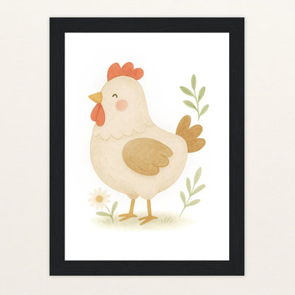 Hanni das Huhn Poster mit Holzrahmen von tinylearner