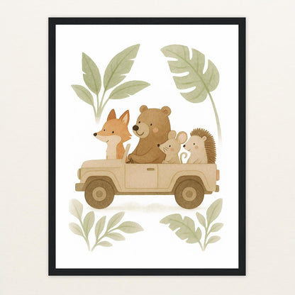Tierfreunde - Motiv: "Safari" Poster mit Holzrahmen von tinylearner
