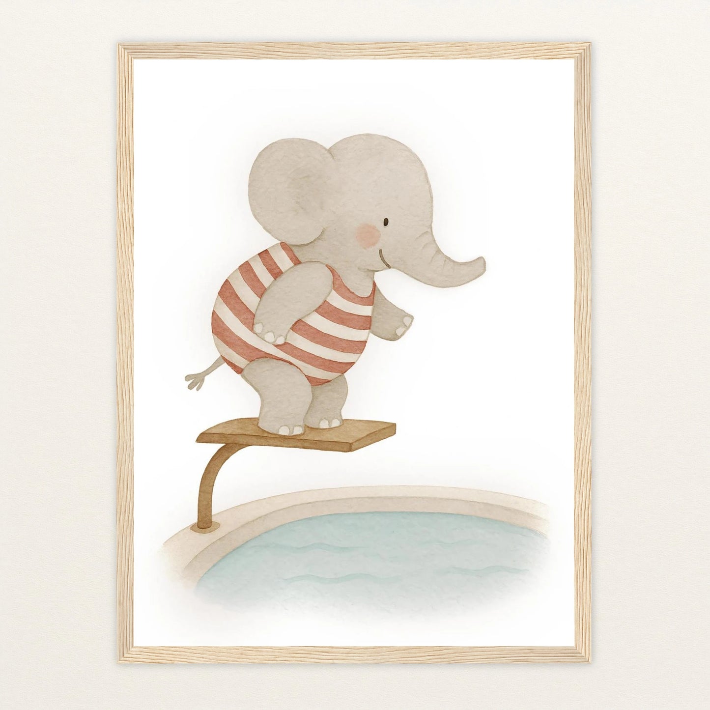 Emil der Elefant - Motiv: "Pool" Poster mit Holzrahmen von tinylearner
